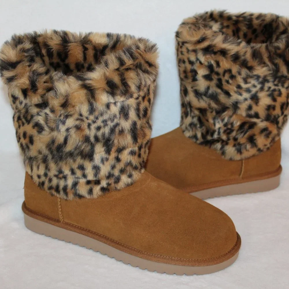 UGG KOOLABURRA NEW SUEDE LEOPARD FUR‎ BOOT CHESTNUT